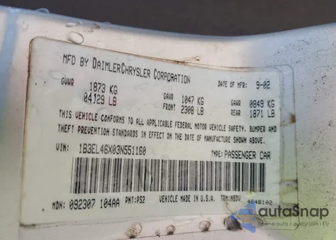 2003 Dodge Stratus Sxt z USA, uszkodzony, nr VIN 1B3EL46X03N551160